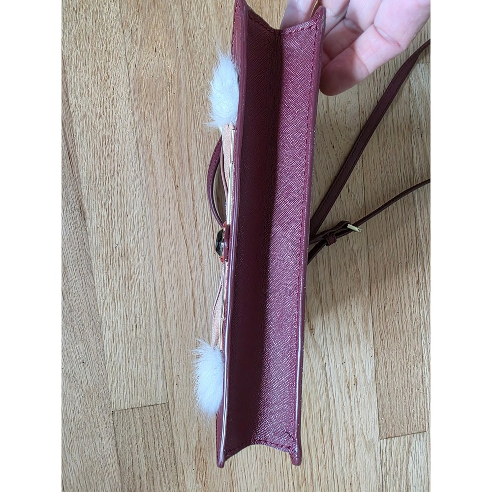 Kate Spade New York Fox Crossbody Bag Burgundy Saffiano Leather Whimsical Purse - Picture 7 of 10